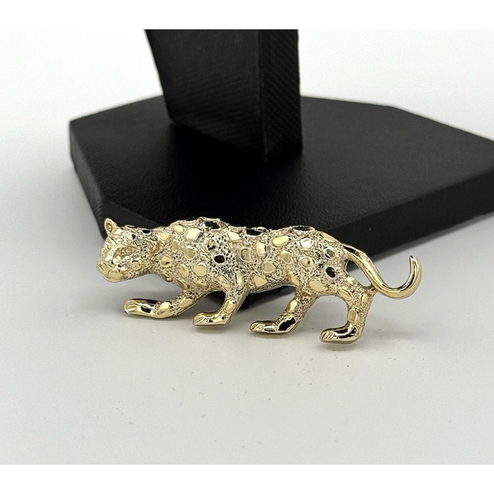 Vintage‎ Gold Tone Leopard Brooch Signed Cheetah Pin Safari Animal Jewelry